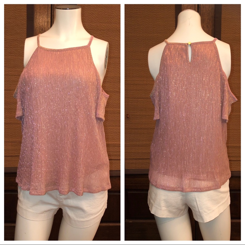 Blush Metallic Off Shoulder Top
